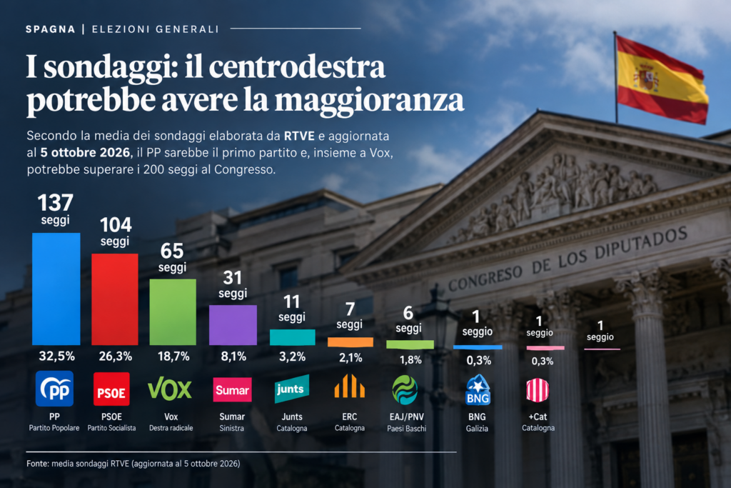 Sondaggi per le elezioni spagnole del 29 novembre 2026 con PP, PSOE e Vox.