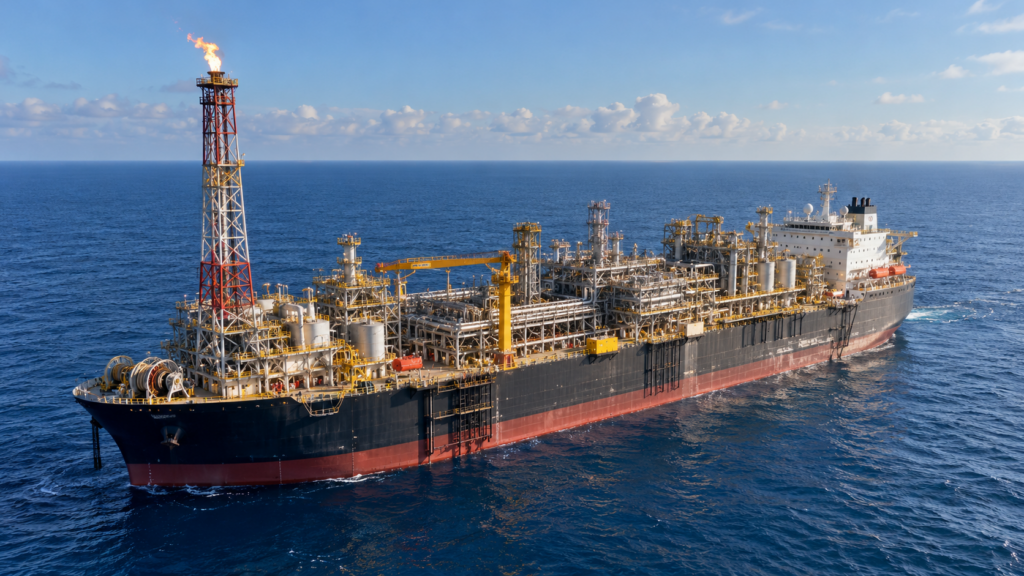 Illustrazione della piattaforma galleggiante per la produzione di gas naturale nel Mar Nero, nell'ambito del progetto turco Sakarya.