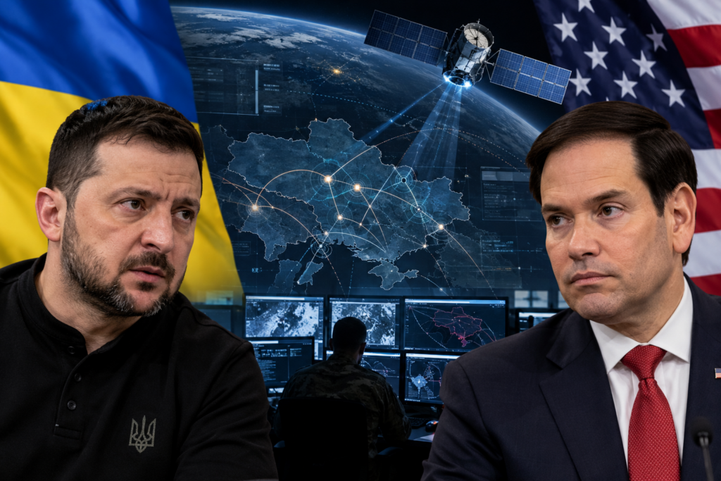 Ucraina e Stati Uniti, divergenze sulla condivisione dell'intelligence militare. Zelensky denuncia mancati avvertimenti sui missili russi, mentre Rubio nega qualsiasi sospensione della cooperazione informativa. Illustrazione generata con intelligenza artificiale.