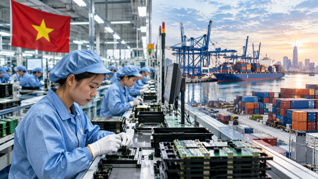 Il Vietnam rafforza il suo ruolo nella manifattura asiatica tra industria elettronica, investimenti esteri e commercio internazionale.