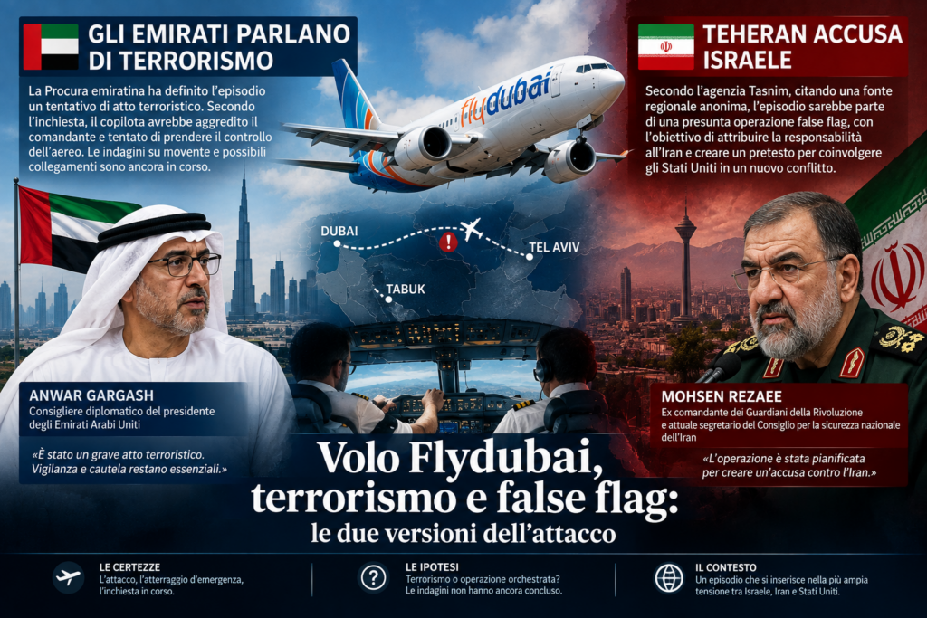 Il caso del volo Flydubai diretto da Dubai a Tel Aviv al centro di due ricostruzioni contrapposte: gli Emirati parlano di un tentativo di atto terroristico, mentre Teheran ipotizza un’operazione false flag. L’inchiesta è ancora in corso.